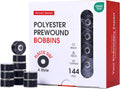 Poolin Prewound Bobbins Richword Selected 144pcs (Class 15) Size A Plastic Sided, 70D/2(60WT) Polyester Bobbin Thread for Single Needle Embroidery and Sewing Machine, Black