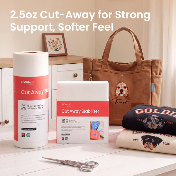 PooLin 2.5oz Cut-Away Embroidery Stabilizer – Strong Support, Softer Feel