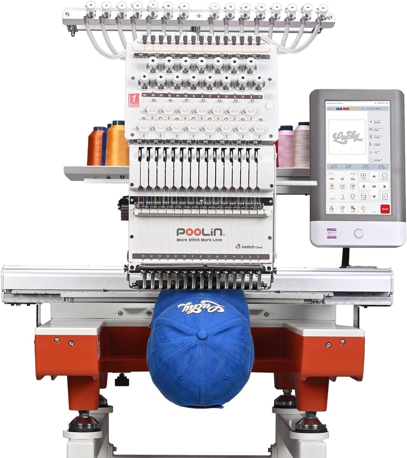 Poolin 15 Needle Commercial Embroidery Machine, 20" x 14" Large Embroidery Area,10" Touchscreen, InStitch OS5 System,270° Cap Embroidery, WiFi & USB, 11 Hoops for Hats, Shirts, Patches and Shoes