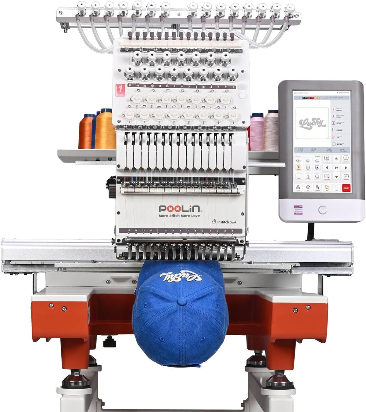 Poolin 15 Needle Commercial Embroidery Machine, 20" x 14" Large Embroidery Area,10" Touchscreen, InStitch OS5 System,270° Cap Embroidery, WiFi & USB, 11 Hoops for Hats, Shirts, Patches and Shoes
