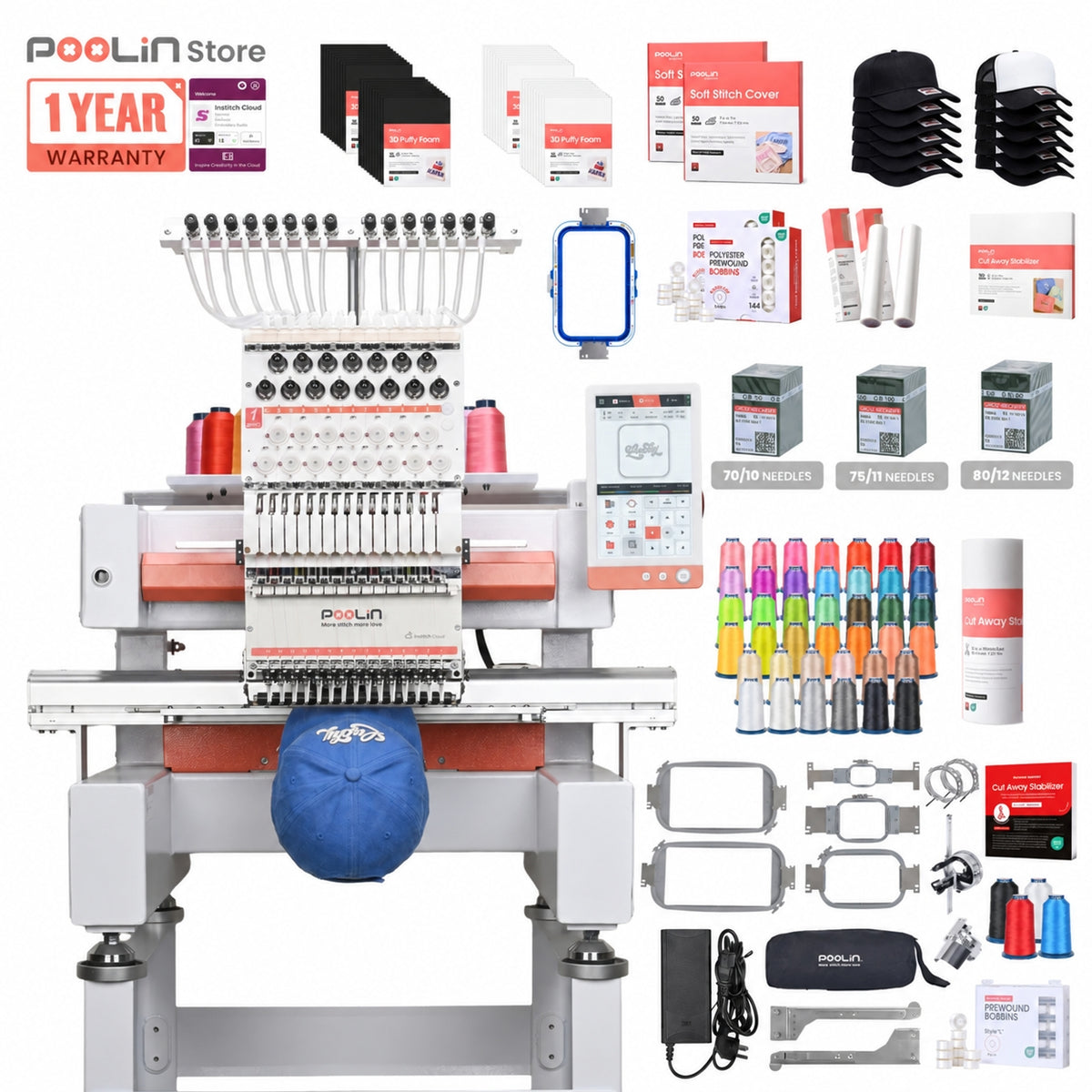 PooLin EOV 15-Needle Commercial Embroidery Machine Built for Hats. Made for More.