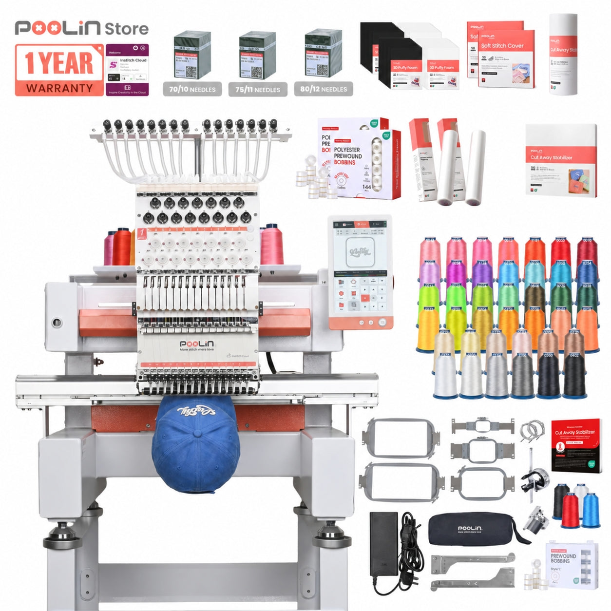 PooLin EOV 15-Needle Commercial Embroidery Machine Built for Hats. Made for More.