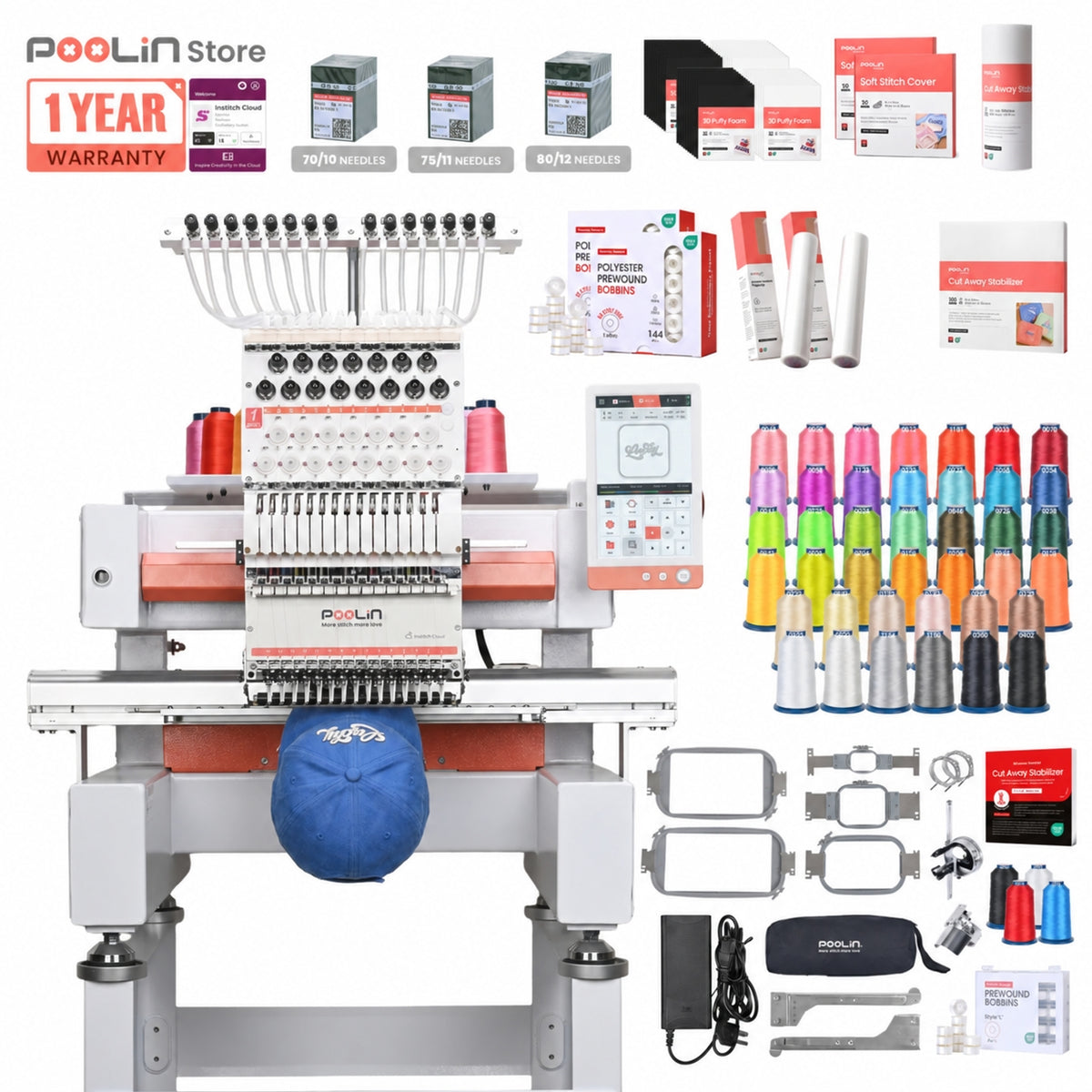 PooLin EOV 15-Needle Commercial Embroidery Machine Built for Hats. Made for More.