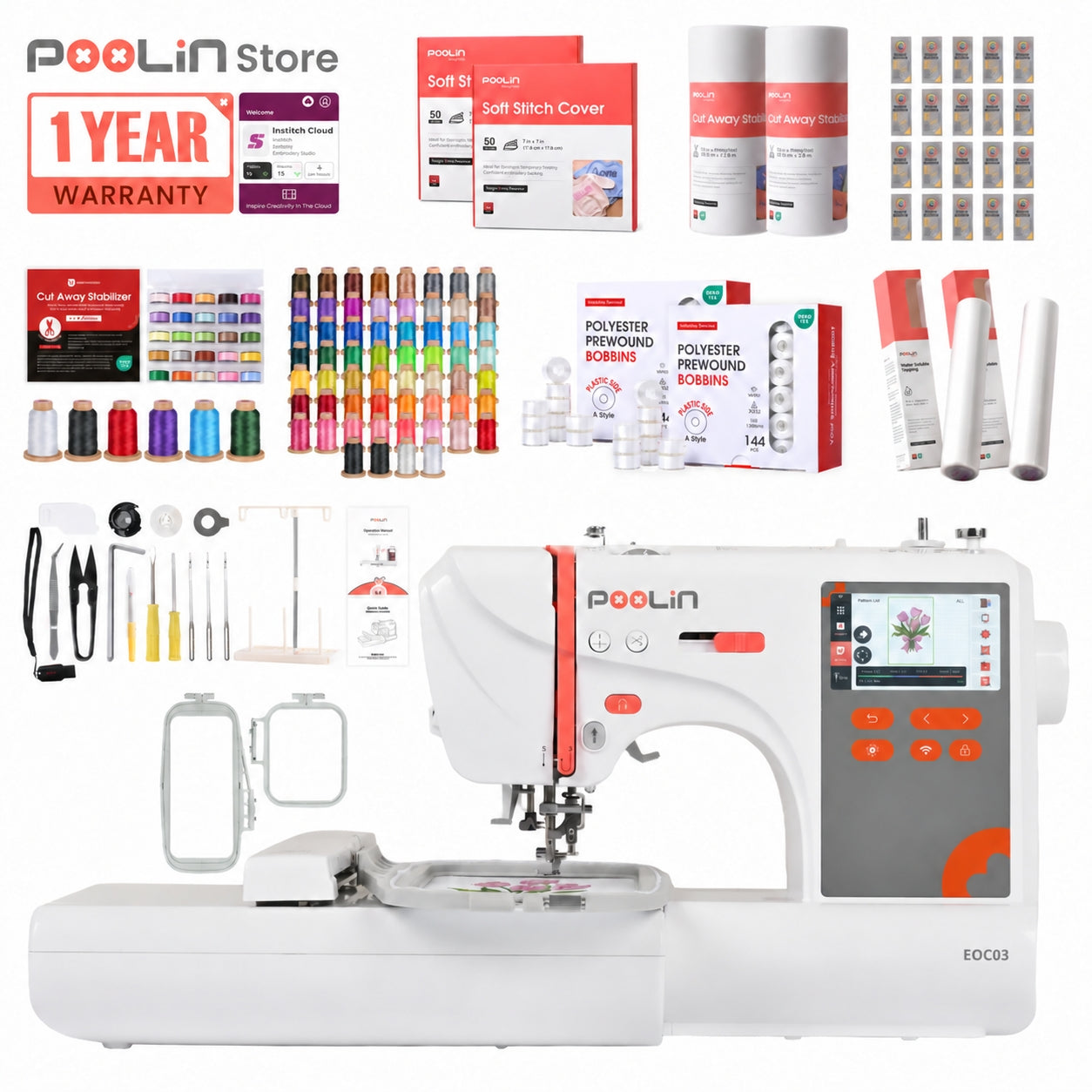 PooLin EOC03 Affordable Entry-Level Automatic Embroidery Machine for Beginners
