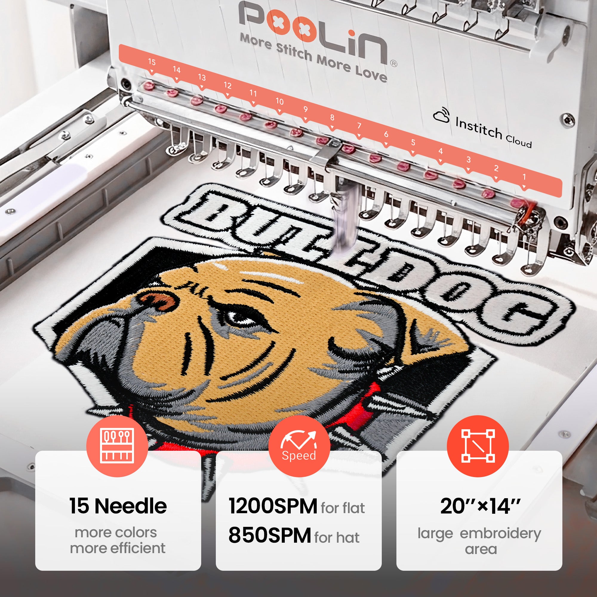 PooLin EOX Commercial Flagship Embroidery Machine –  15 Needles, Large 350mm×500mm Embroidery Area