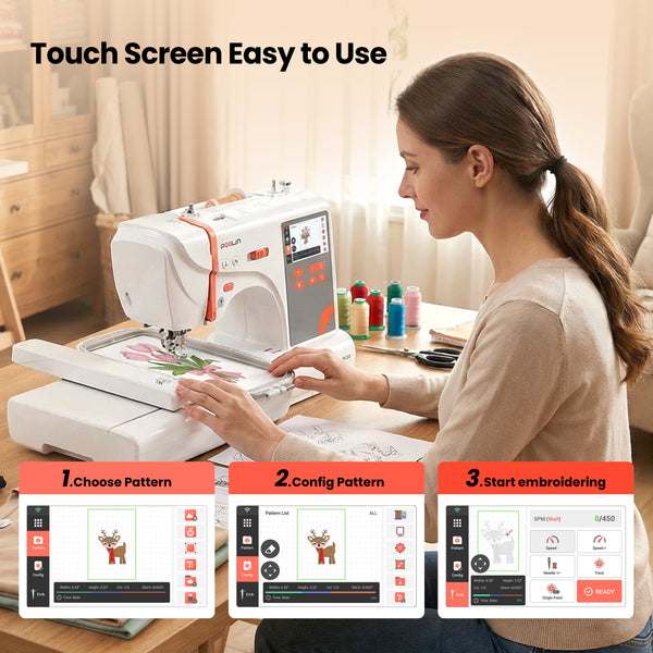 PooLin EOC03 Affordable Entry-Level Automatic Embroidery Machine for Beginners