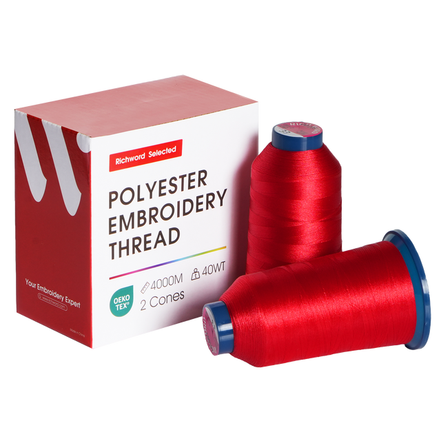 PooLin Polyester Embroidery Thread Set 2 Rolls Red 4000m 40WT 4374Y
