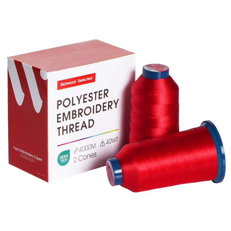 PooLin Polyester Embroidery Thread Set 2 Rolls Red 4000m 40WT 4374Y