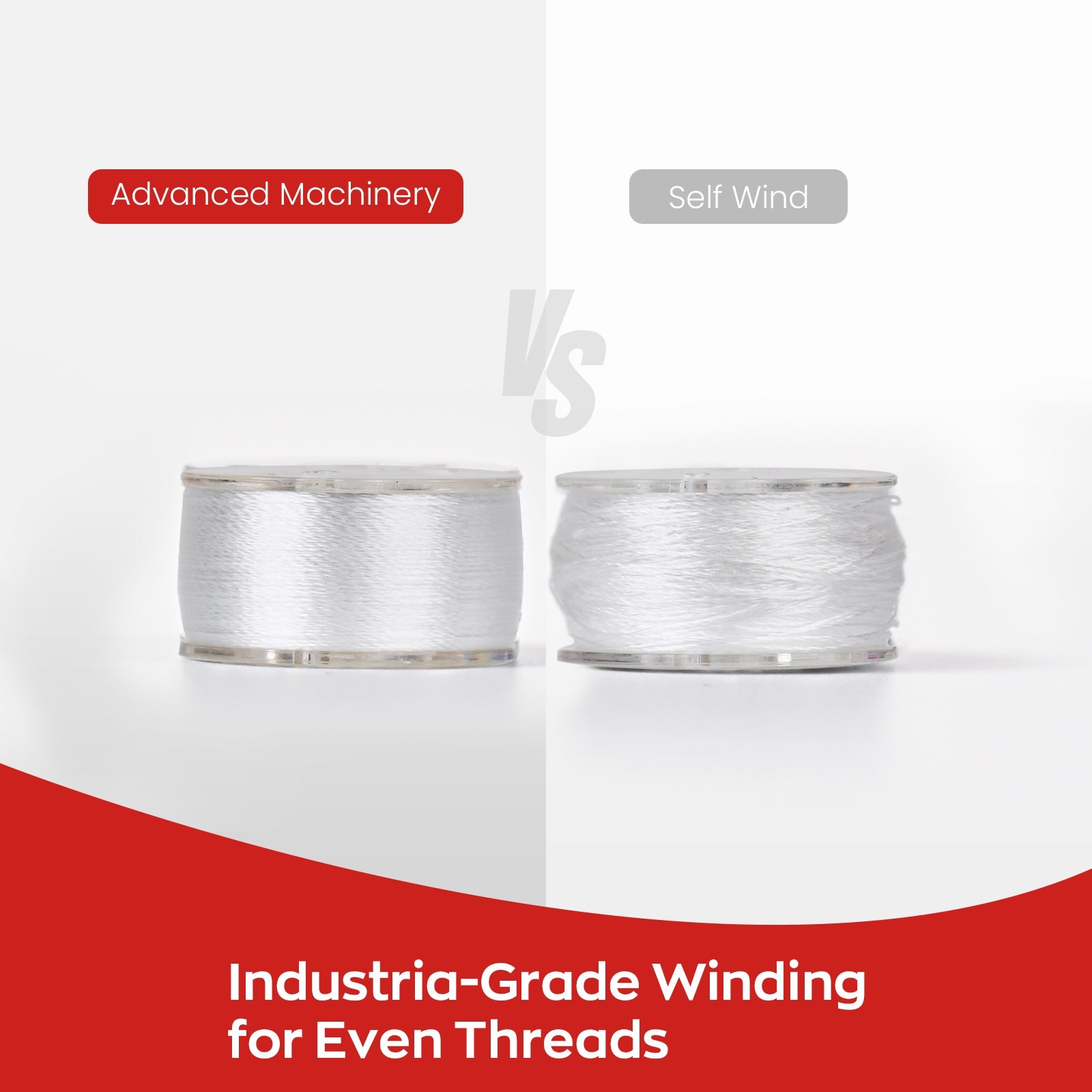 Prewound Embroidery Bobbins – Style L, 70D/2 (60WT), White, Plastic Sides, 144 Pcs